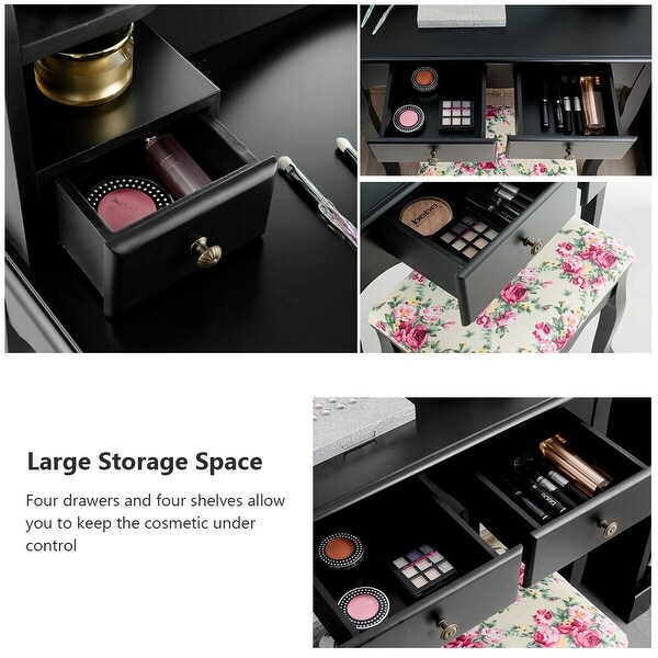 Makeup Vanity Table Set Girls Dressing Table with Drawers Oval Mirror 29.5 x 16 x 48 L x W x H Bed Bath Beyond 32262266