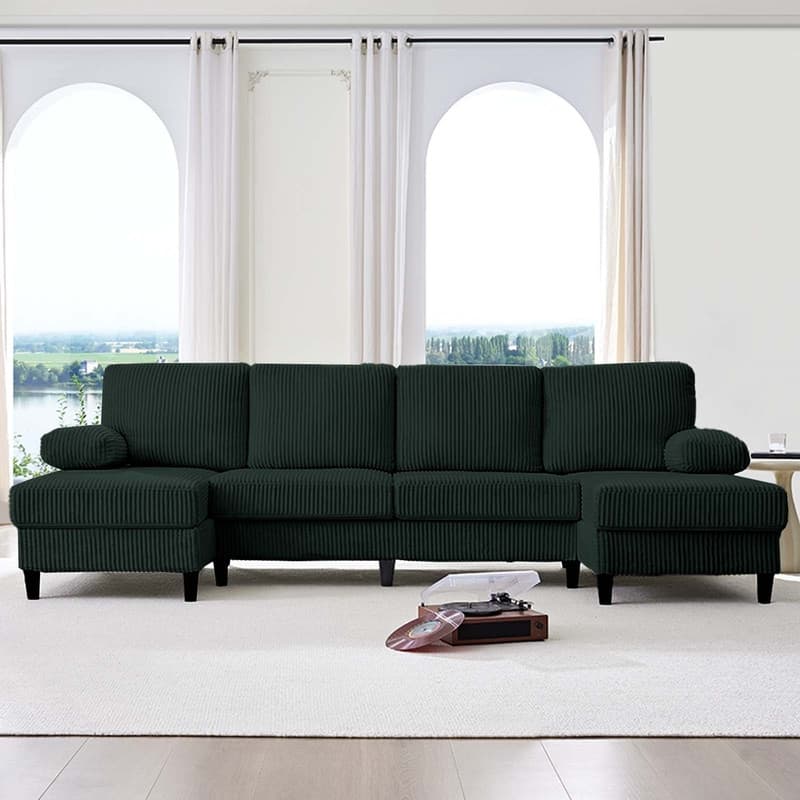Mixoy W110"U-Shaped Sectional Sofa Couches with Double Chaises and Sleepable Armrests,Corduroy Upholstered 4-Seater Sofa