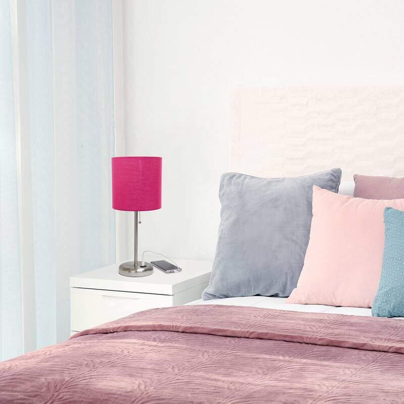 Creekwood Oslo 19.5" Bedside Usb Port Feature Metal Table Desk Lamp - Brushed Steel/Aqua Shade - 9x9x15