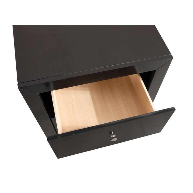 Black Nightstand 25x22x17 with Two Drawers, Compact Bedside Table for Storage and Sleek Modern Bedroom Accent Furniture