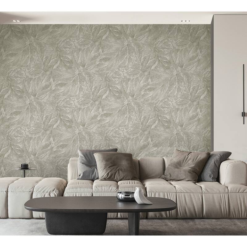 Fine Decor Aspen Sterling Leaf Wallpaper