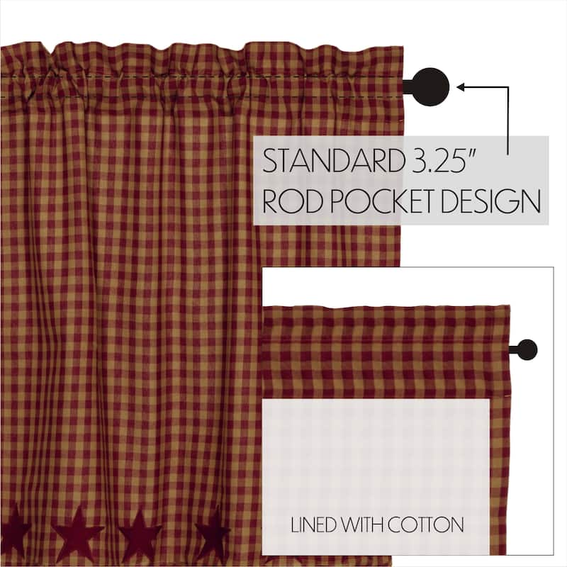 Primitive Kitchen Curtains Star Swag Pair Rod Pocket Cotton Star - Swag 36x36x16