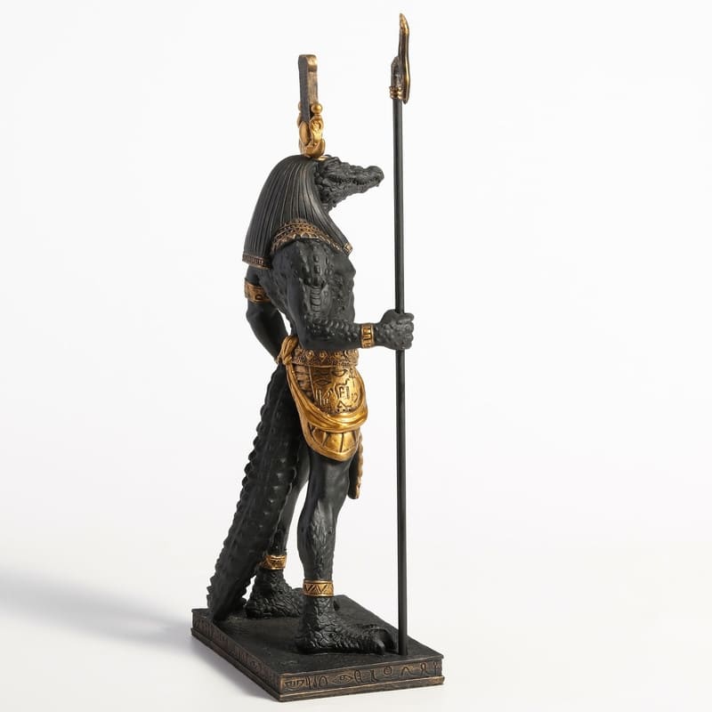 11.42 inches Height Polyresin Sobek - Egyptian God of the Nile Black and Gold Finish Figurine