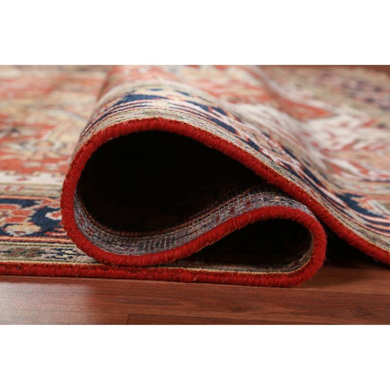 Hand Knotted Oriental 100% Wool Carpet Traditional Medallion Oranges & Rust Heriz (serapi) Area Rug - 10' 1'' X 7' 11''