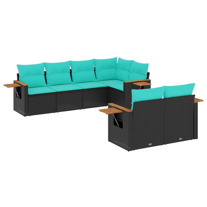 vidaXL 7 Piece Patio Sofa Set with Cushions Black Poly Rattan - 21.7x27.2x24.4