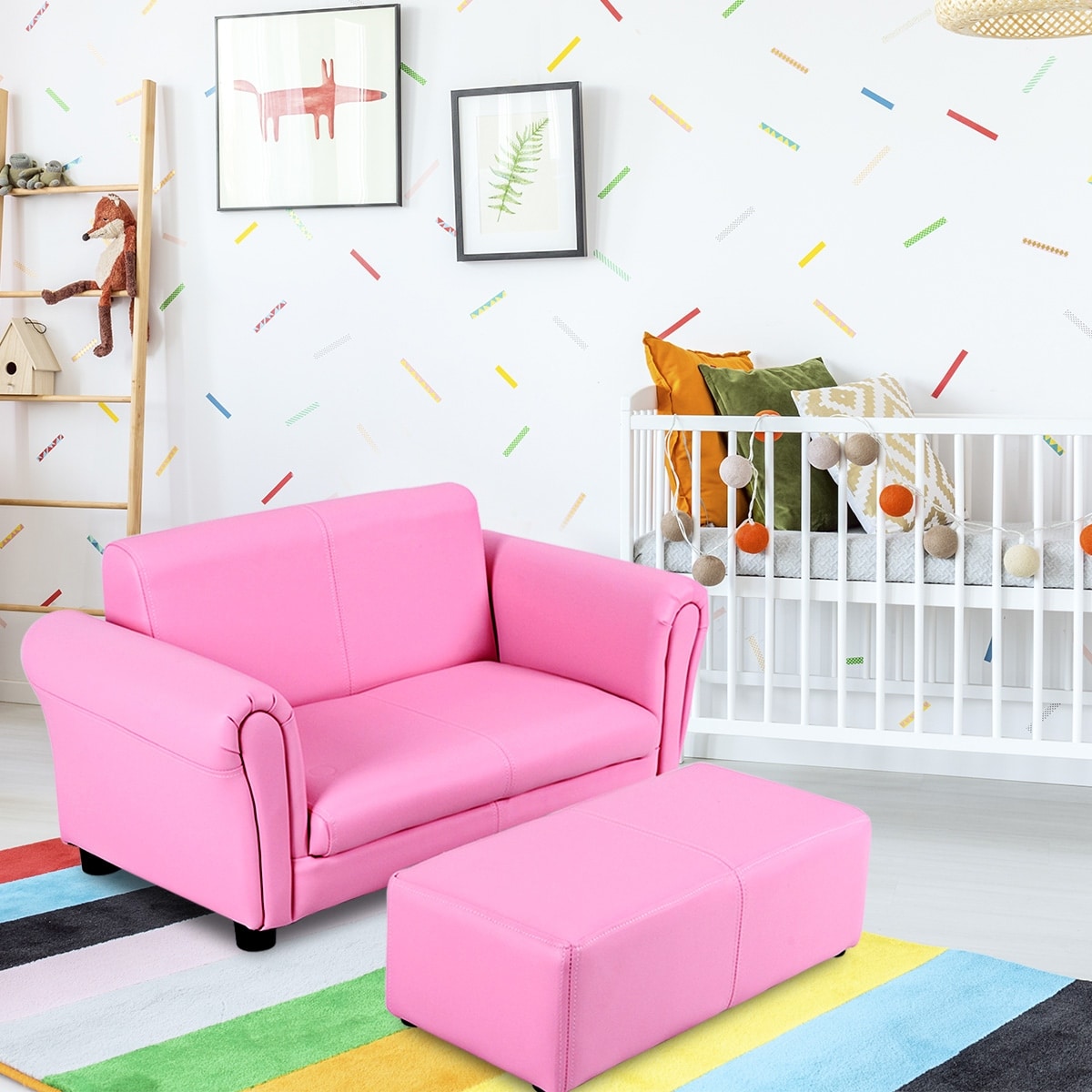 Blue Okeline Children Kids Mini Sofa Set Armchair Chair Seat with Free Footstool PU Leather Bright Pink 