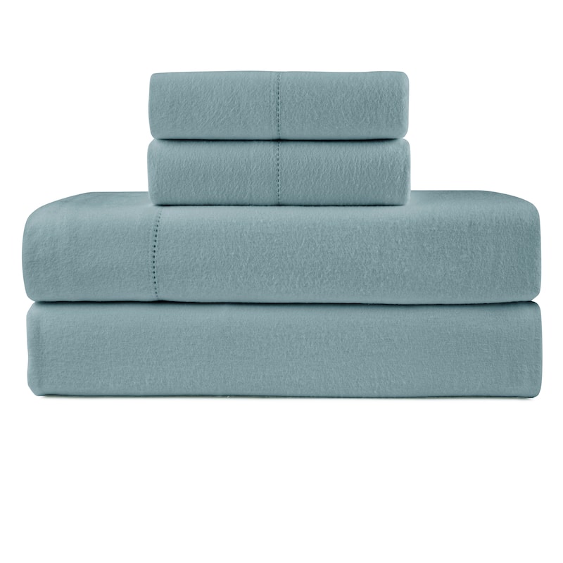 Pointehaven Solid Cotton 180 GSM Deep Pocket Oversized Brushed Flannel Sheet Set