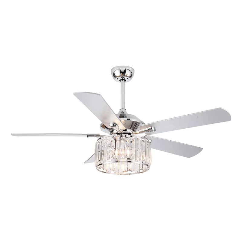52" Chrome Modern Crystal Ceiling Fan Chandelier with Light Kit and Remote