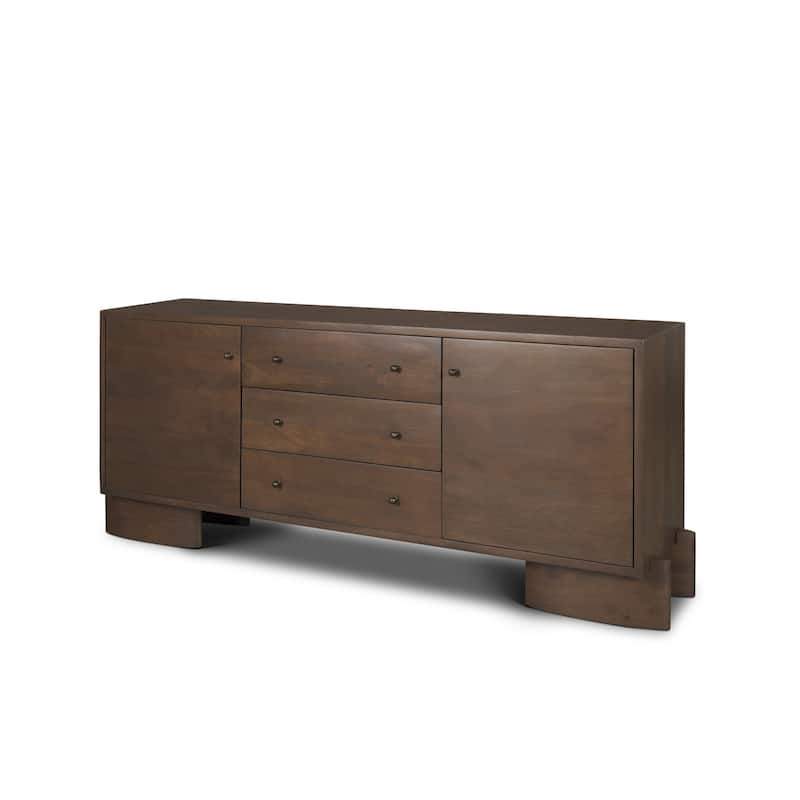 Jonan Brown Wood w/ Dark Aged Brass 2 Door 3 Drawer Sideboard - Espresso