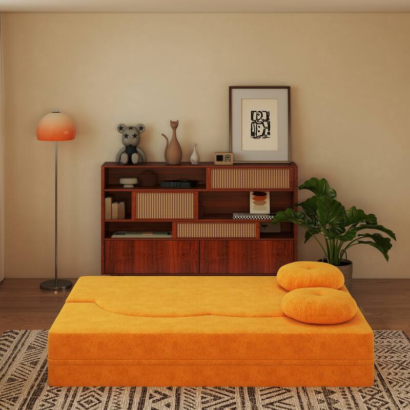 Modern 2-Seater Sofa Multi-Functional Folding Sofa Bed with Pillow, Curved Armrest, for Living Room, Apartment