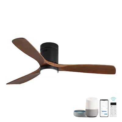 52 Inch Ceiling Fan With Lights 3 Solid Wood Fan Blade Noiseless Reversible Motor Smart Remote Control