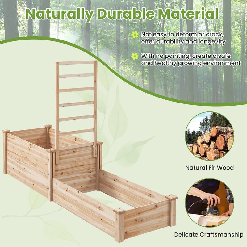 Gymax Raised Garden Bed w/ 2 Planter Boxes & Trellis Outdoor Wooden