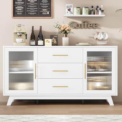 Coffer Bar Cabinet with 2 Fluted Glass Doors