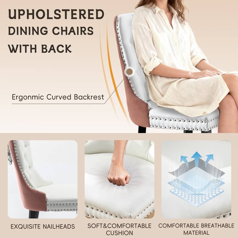 High-end Tufted Velvet Upholstered Nailhead Dining Chair Set of 6