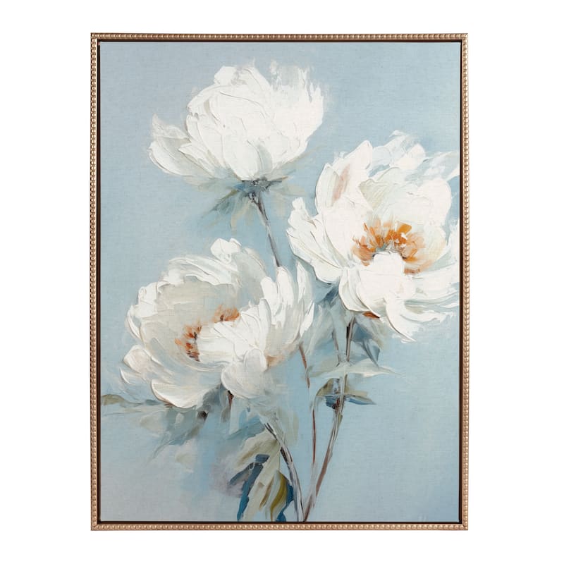 Sylvie Beaded White Peonies Framed Canvas by Creative Bunch Studio