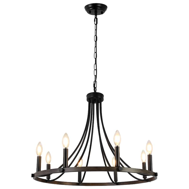 8-Light 25.59 in. Rustic Wagon Wheel Chandelier for Kitchen Living Room
