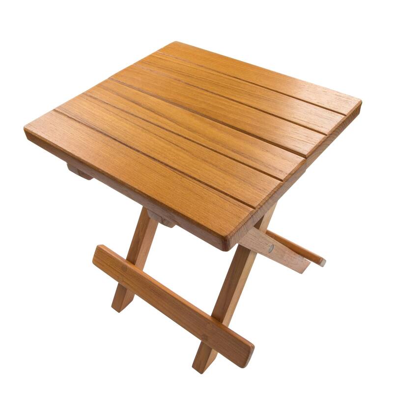 Teak Solid Wood Square End Table 12" Brown Outdoor Side Table with Folding Cross Legs, Mortise - 10.75" x 9.75" x 11.75"
