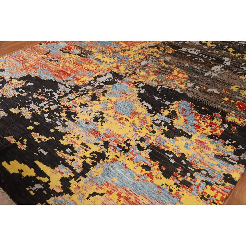 Contemporary Abstract Oriental Area Rug Hand-Knotted Wool Carpet - 8'3" x 11'3"