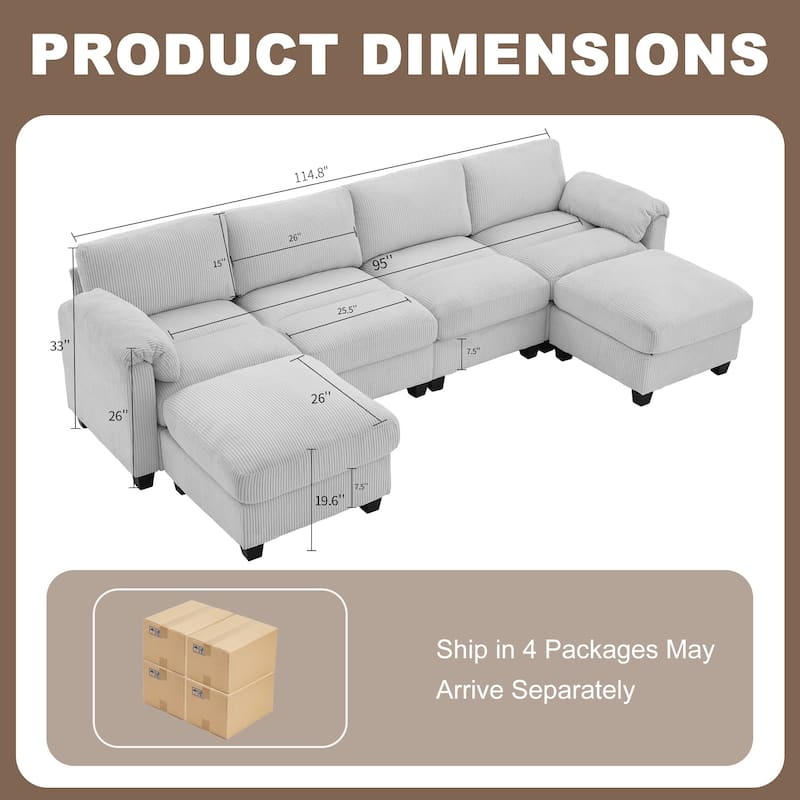 Modern Couduroy Modular Sectional Sofa Couch with Ottoman for Living Room