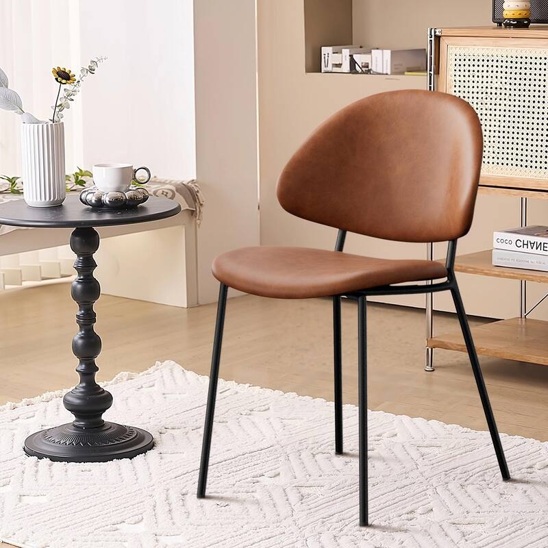 Set of 4 Mid-Century Dining Chairs - PU Leather, Curved Back