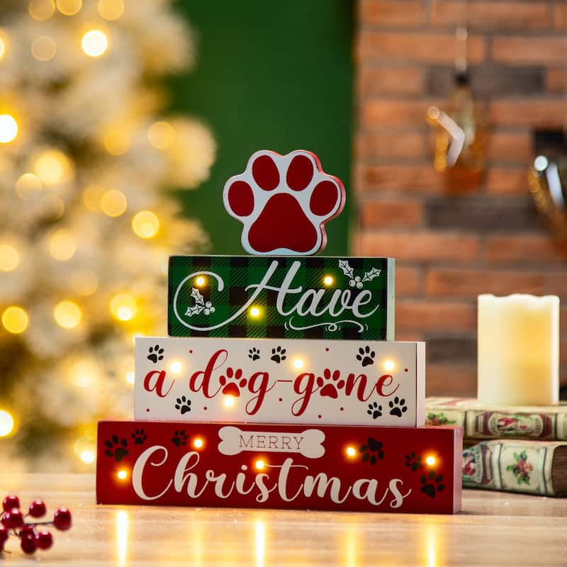 Glitzhome 12"H LED Lighted Wooden Pet Block Word Sign
