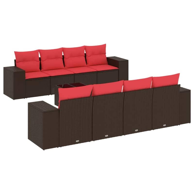 vidaXL 9 Piece Patio Sofa Set with Cushions Black Poly Rattan - 21.7" x 24.4" x 27.2"