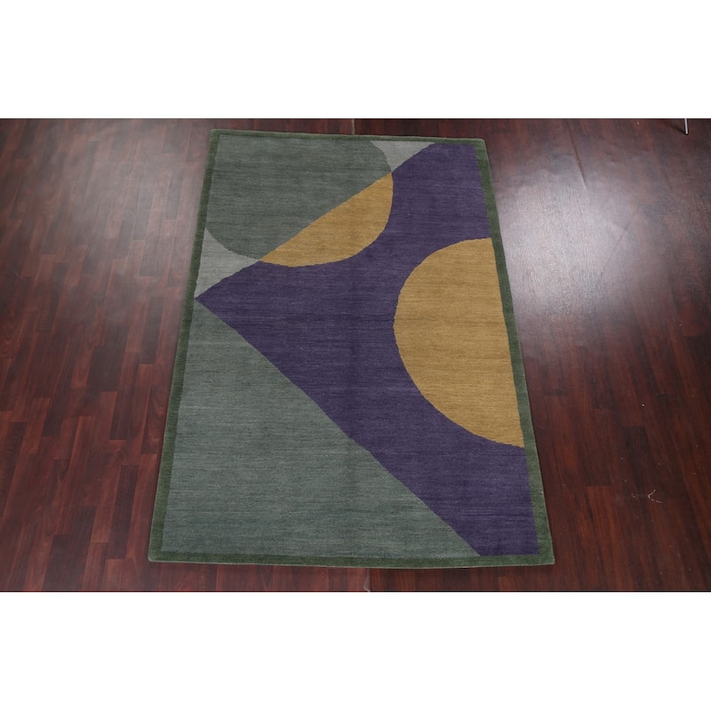 Vegetable Dye Abstract Nepalese Oriental Area Rug Handmade Wool Carpet - 6'2" x 9'3"