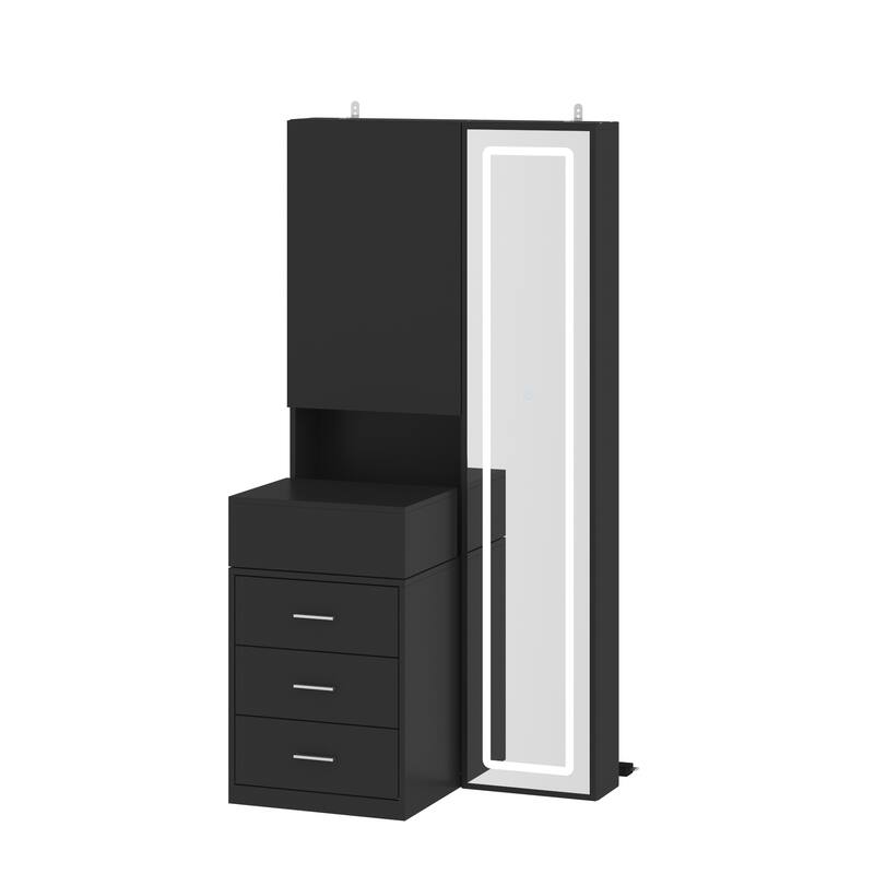 Sleek Storage Dresser with Ambient Mirror Lighting Makup Vanity Table