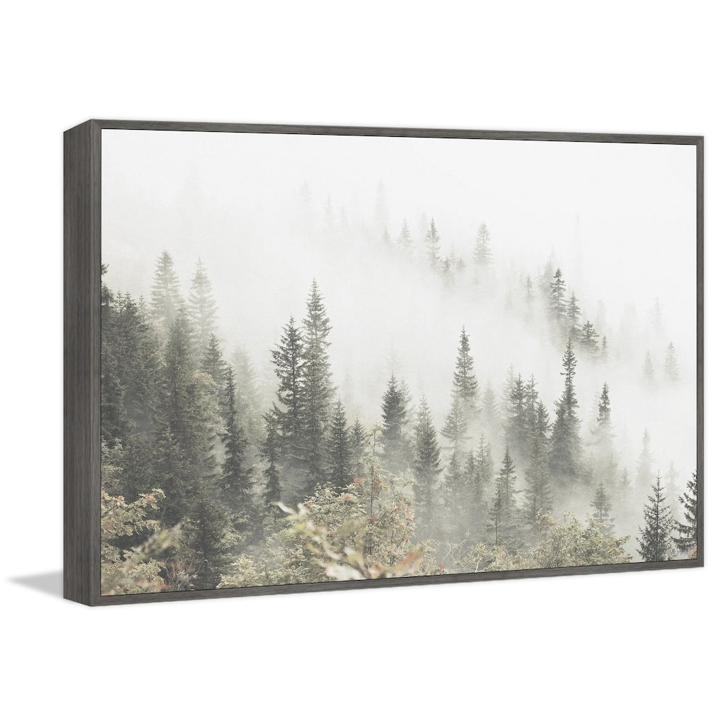 Pine Trees and Fog Floater Framed Print on Canvas