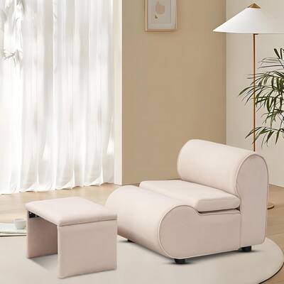Modern Accent Chair With Ottoman Set, Velvet Upholstered Armless Chair With Footrest