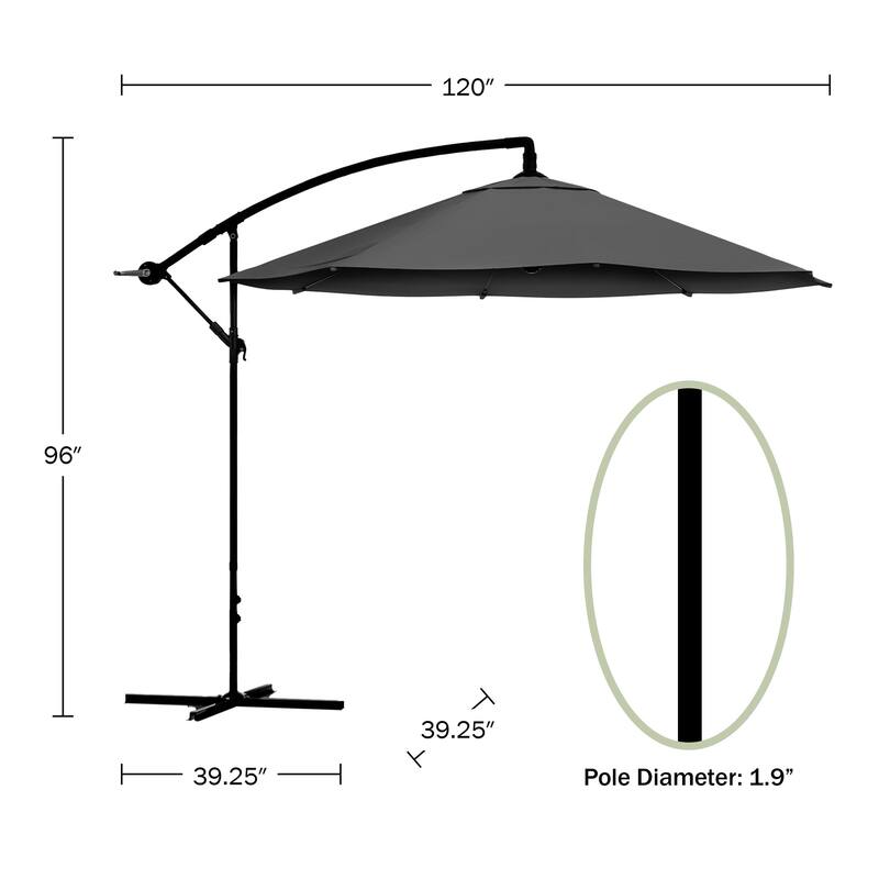 10ft Offset Patio Umbrella - 8ft Tall Hanging Cantilever Umbrella - Fade-Resistant Shade Umbrella by Pure Garden (Gray)