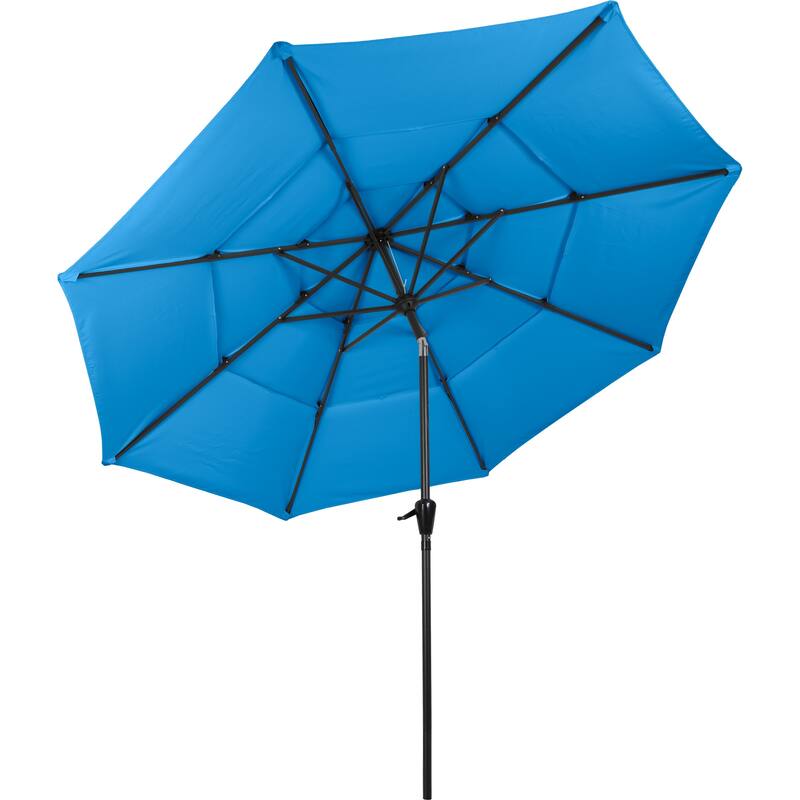 10 ft Patio Umbrella, 3-Tiered Sunshade with Push Button Tilt and Easy-Open Crank, Outdoor Umbrella for Deck, Yard