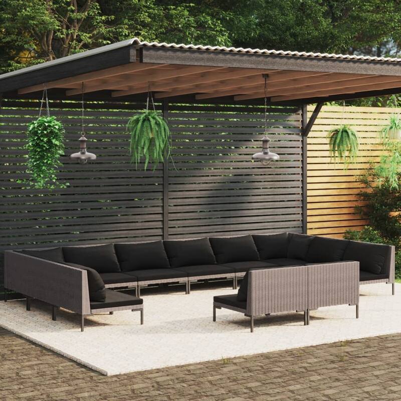 vidaXL Patio Lounge Set Outdoor Sectional Sofa Set Table Poly Rattan Dark Grey - 27.6" x 27.6" x 24"