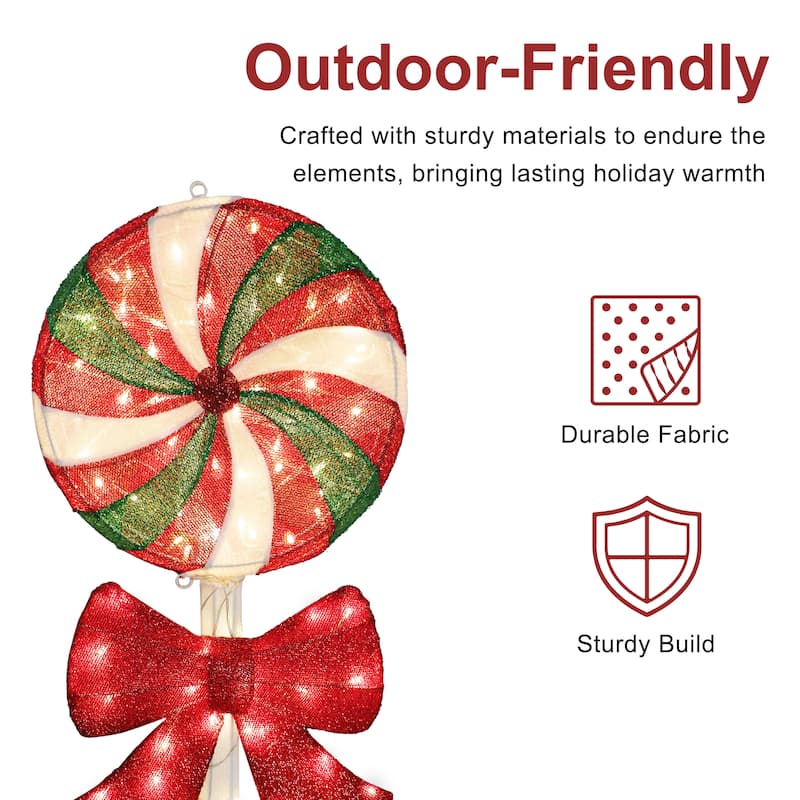 Puleo International 3' Pre-Lit Lollipop Christmas Holiday Decor with 80 Warm White Twinkling LED Lights