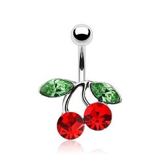Belly Button Ring Leaves CZ Top Down Fancy Navel Ring w/ Titanium Shaft/Rhodium