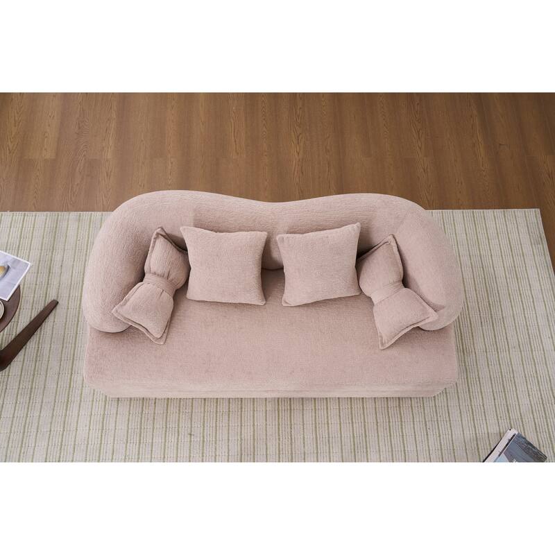 Modern 2-in-1 2-Seater Sofa Folding Sofa Bed with 4 Pillows, Chenille Fabric, for Apartment Living Rooms, Apricot