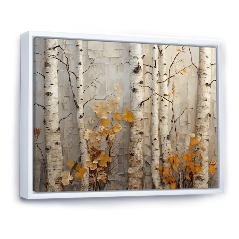 Designart "Autumn Birch Tree Elegance" Tree Orange Wall Decor - Country Living Room Framed Canvas Art