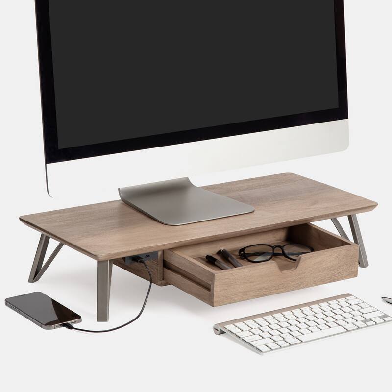Jani Wood Monitor Stand Riser Desk - Ergonomic Design Stand, Desktop Organizer Table for Home, Office Workspace, Gaming Desk - Brown