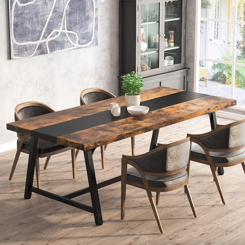 71-inch Dining Table for 8 People, Wood Kitchen Table for Big Family - Brown & Black