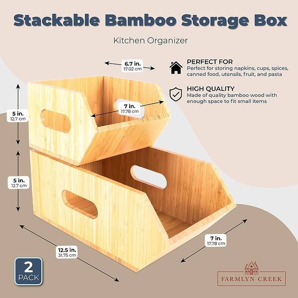 Stackable Bamboo Storage Box, Kitchen Organizer (2 Pack) - Bed Bath ...