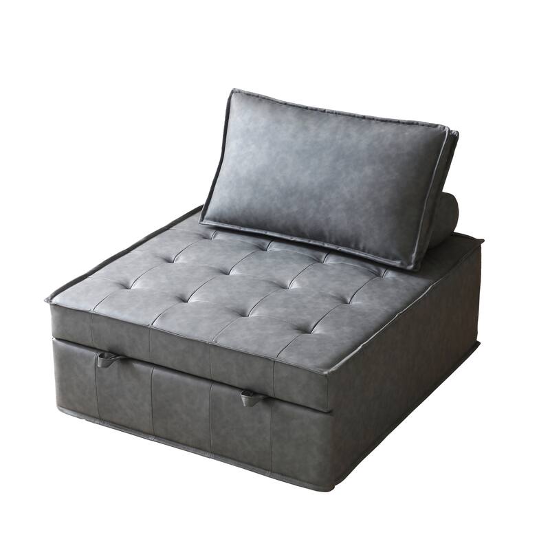 Multi-Purpose Ottoman Sofa Bed with Removable Backrest, Faux Leather
