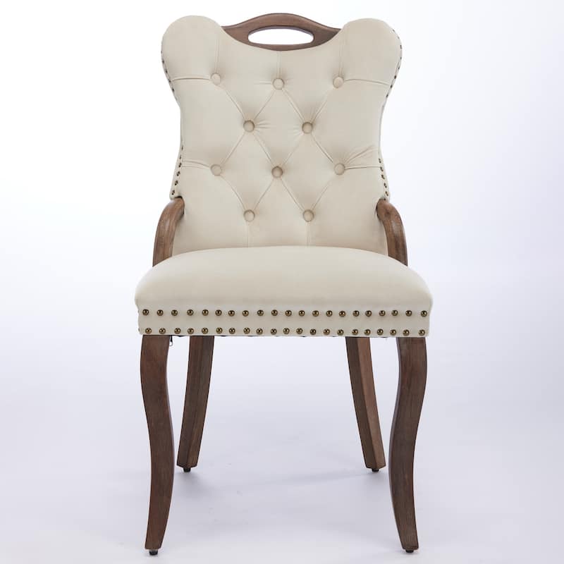 GDF Studio- Velvet Wing-Back Dining Chair with Handmade Tufted Trim & Curved Wood Legs, Set of 2
