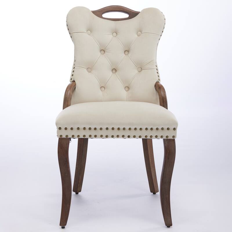 Velvet Dining Chair with Handmade Tufted Trim, Solid Wood Handles on Top and Sides, Set of 2