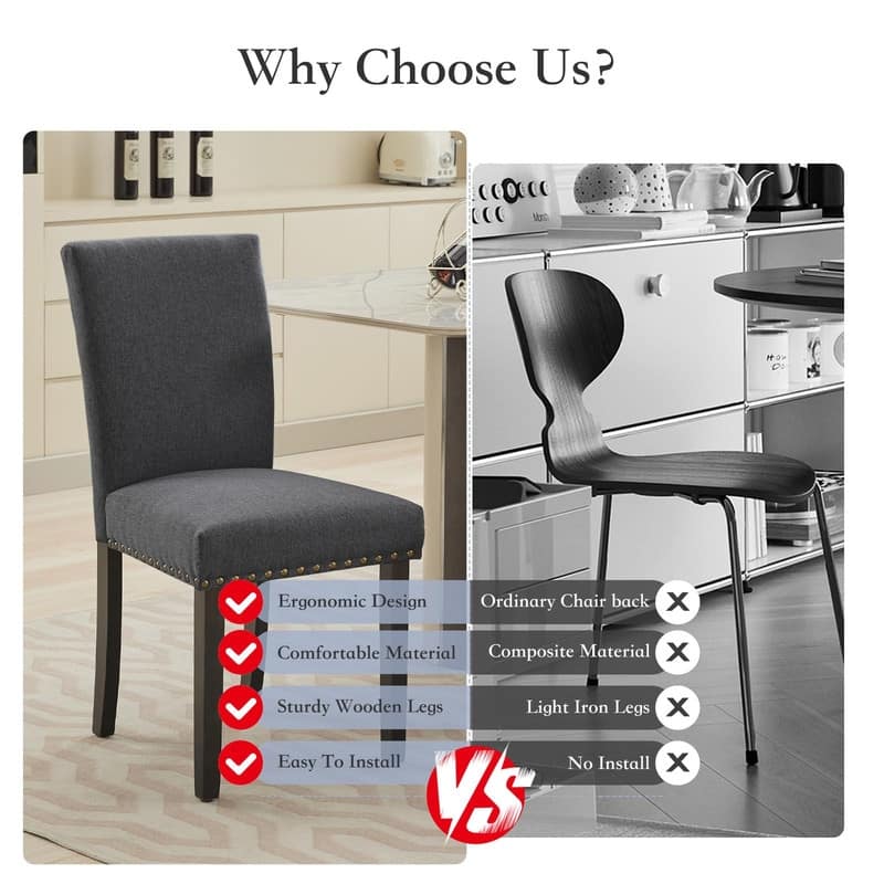 Dining Chairs Set of 2 Upholstered Fabric Kitchen Chairs with Nailhead Trim（Option）