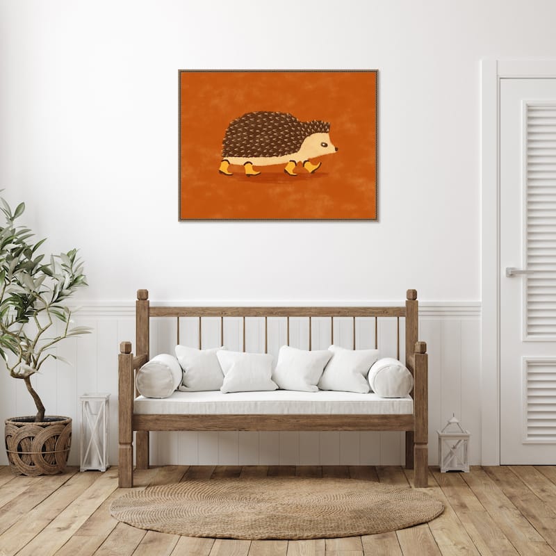 Sonny the Hedgehog Running In Cowboy Boots by Anyone Can Yeehaw Framed Canvas Wall Art Print - Sylvie Beaded Gold