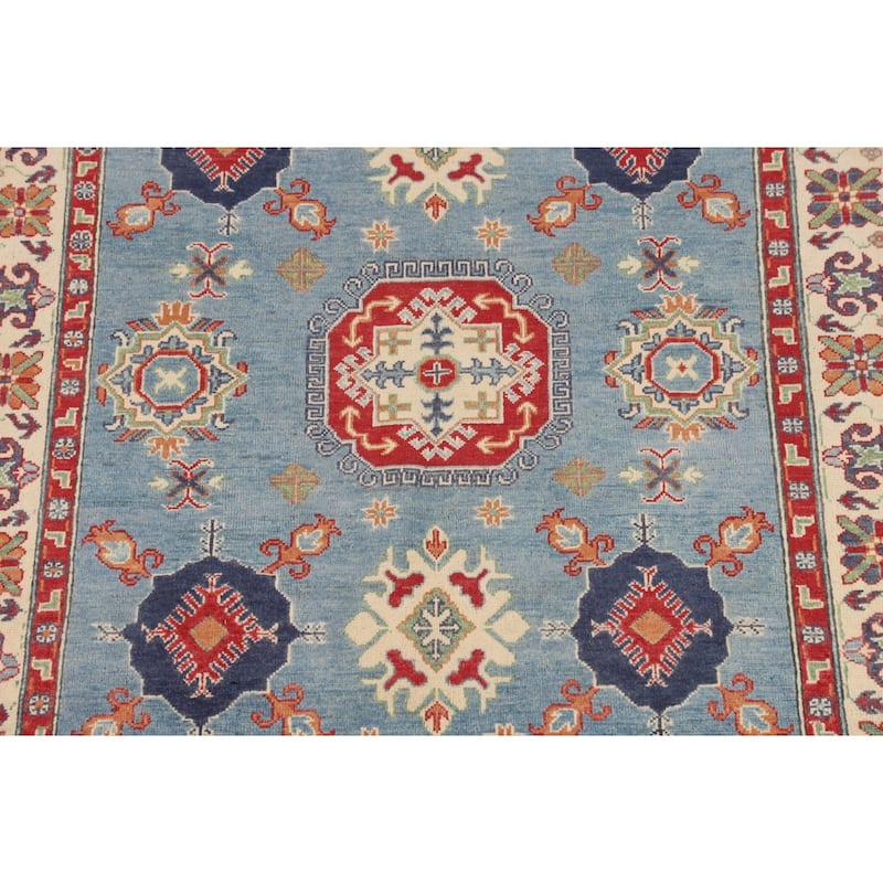 Traditional Kazak Oriental Area Rug Handmade Blue Wool Carpet - 4'11" x 6'9"