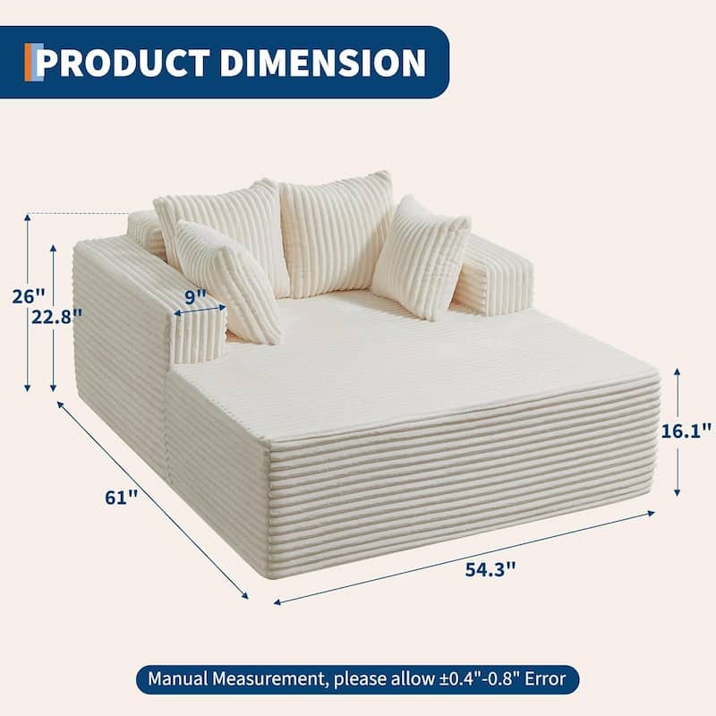 Oversized 2‑Person Chaise Lounge Chair, Sofa Bed with 4 Pillows