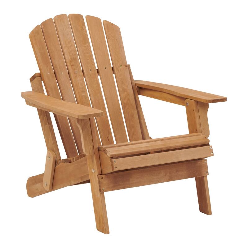 Oversize Wooden Outdoor Folding Adirondack Chair with Pre-Assembled BackRest & SeatBoard, for Garden Pool Deck Firepit - Light Brown