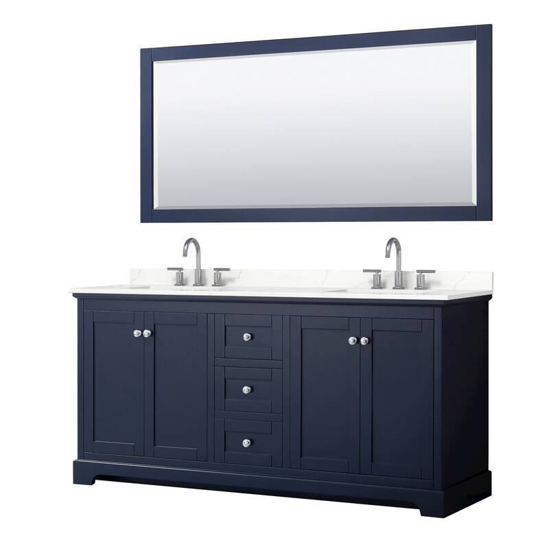 Wyndham Collection WCV232372D-QTZ-US3M70 Avery 72" Free Standing - Dark Blue / Giotto Quartz Top / Polished Chrome