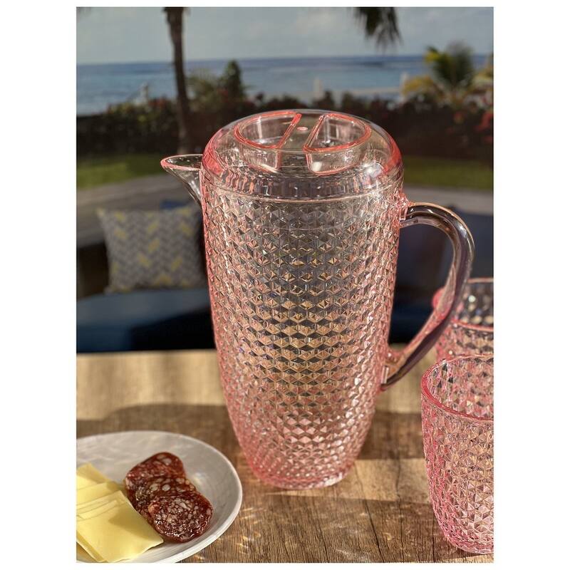 Water Pitcher with Lid, Diamond Cut Unbreakable Plastic Pitcher